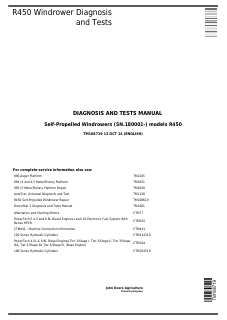 John Deere R450 Self-Propelled Windrower Diagnosis and Tests Manual TM108719 — actual manual cover