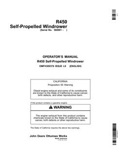 John Deere R450 Self-propelled windrower Operator Manual OMFH309376 — actual manual cover