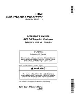 John Deere R450 Self-propelled windrower Operator Manual OMFH310758 — actual manual cover