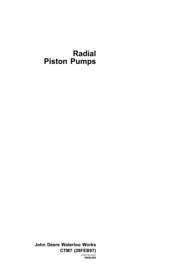 John Deere Radial Piston Pumps Component Technical Manual — actual manual cover