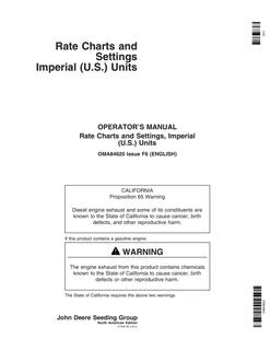 John Deere Rate Charts and Settings, Imperial (U.S.) Units Operator Manual OMA84620 — actual manual cover