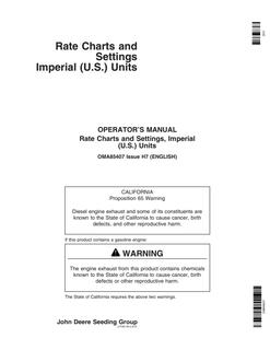John Deere Rate Charts and Settings, Imperial (U.S.) Units Operator Manual OMA85407 — actual manual cover
