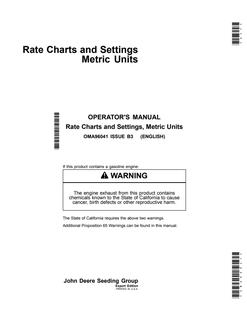 John Deere Rate Charts and Settings (Metric Units) OMA96041 — actual manual cover