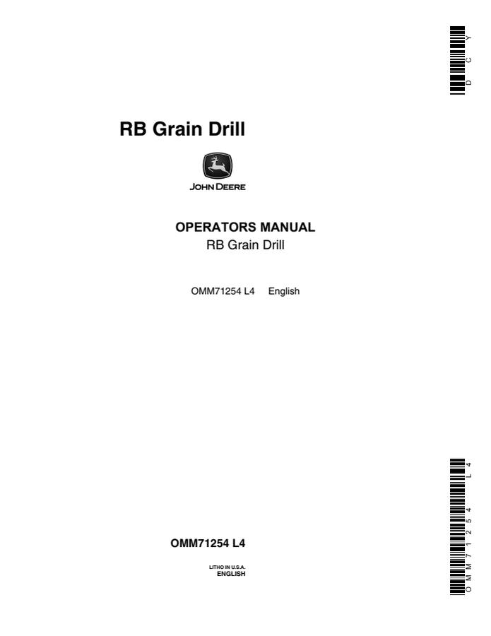 John Deere RB Grain drill Operator Manual OMM71254 — actual manual cover