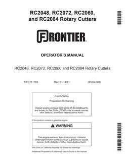 John Deere RC2048; RC2072; RC2060; RC2084 Rotary cutter Operator manual TIFC711189 — actual manual cover