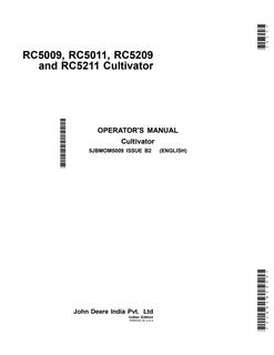John Deere RC5009, RC5011, RC5209, RC5211 Cultivator Operator Manual 5JBMOM5009 — actual manual cover
