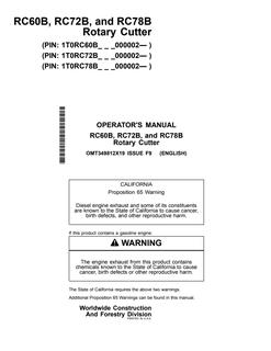 John Deere RC60B, RC72B, RC78B Rotary cutter Operator Manual OMT349812X19 — actual manual cover