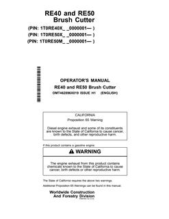 John Deere RE40, RE50 Brush cutter Operator Manual OMT462896X01 — actual manual cover