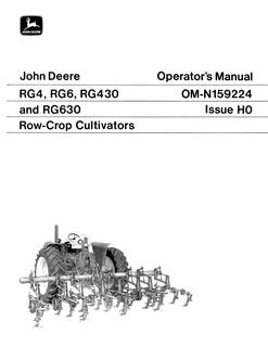 John Deere RG4, RG6, RG430, RG630 Row-crop cultivator Operator manual OM-N159224 — actual manual cover