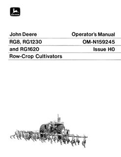 John Deere RG8, RG1230, RG1620 Row-crop cultivator Operator Manual OM-N159245 — actual manual cover