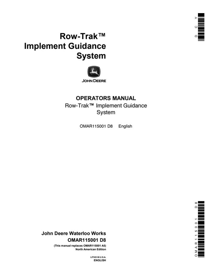 John Deere Row-Trak Implement guidance system Operator Manual OMAR115001 — actual manual cover