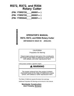 John Deere RS72, RX72, RX84 Rotary cutter Operator Manual OMT365562X19 — actual manual cover