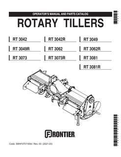 John Deere RT 3042; RT 3049R; RT 3073; RT 3062; RT 3073R; RT 3081; RT 3081R; RT 3062R; RT 3042R; RT 3049 Rotary tiller Operator manual 5MHF07011654 — actual manual cover