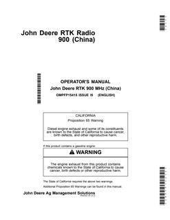 John Deere RTK 900 MHz (China) RTK radio Operator Manual OMPFP15415 — actual manual cover