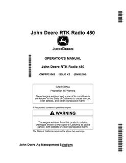 John Deere RTK Radio 450 RTK radio Operator Manual OMPFP21063 — actual manual cover