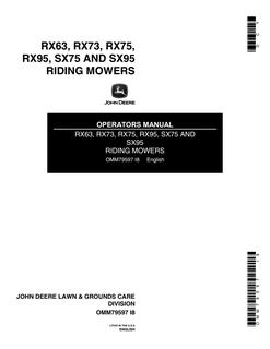 John Deere RX63, RX73, RX75, RX95, SX75, SX95 Riding mower Operator Manual OMM79597 — actual manual cover