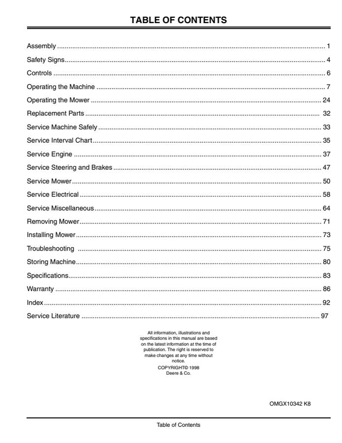 John Deere S1642, S1742, S2046 Lawn tractor Operator's manual OMGX10342 — actual manual cover