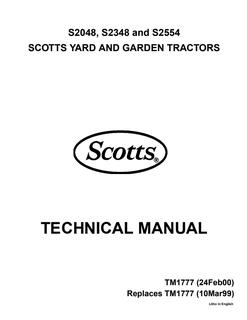 John Deere S2048, S2348, S2554 Scotts Yard and Garden Tractor Technical Manual TM1777 — actual manual cover