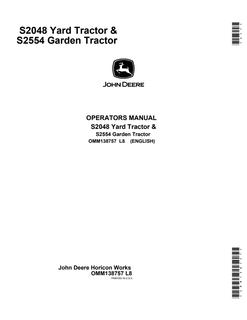 John Deere S2048, S2554 Yard and garden tractor Operator Manual OMM138757 — actual manual cover