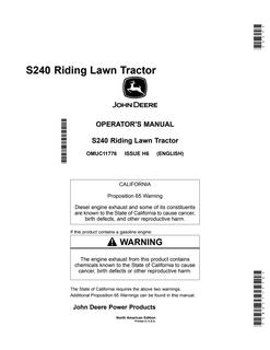 John Deere S240 Riding lawn tractor Operator Manual OMUC11776 — actual manual cover