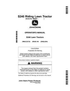 John Deere S240 Riding lawn tractor Operator Manual OMUC23732 — actual manual cover