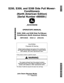 John Deere S250, S300, S350 Mower-conditioner Operator Manual OMFH348826 — actual manual cover