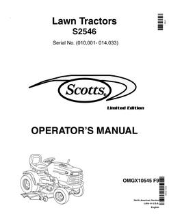 John Deere S2546 Lawn tractor Operator Manual OMGX10545 — actual manual cover