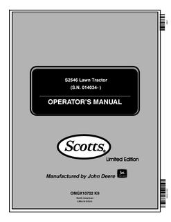 John Deere S2546 Lawn tractor Operator Manual OMGX10722 — actual manual cover
