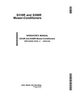 John Deere S310R, S350R Mower-conditioner Operator Manual OMFH346059 — actual manual cover