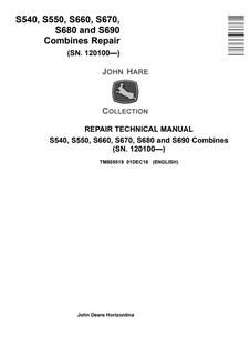 John Deere S540, S550, S660, S670, S680, S690 Combine Repair Technical Manual TM805519 — actual manual cover