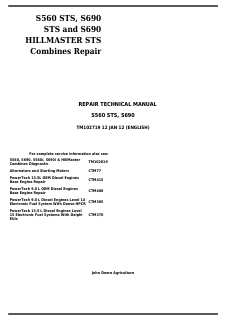 John Deere S560 STS, S690 STS, S690 HILLMASTER STS Combine Repair Technical Manual TM102719 — actual manual cover