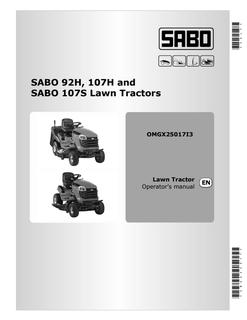 John Deere SABO 92H, 107H, 107S Lawn tractor Operator Manual OMGX25017 — actual manual cover
