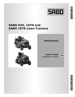 John Deere SABO 92H, 107H, 107S Lawn tractor Operator Manual OMGX25462 — actual manual cover