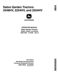 John Deere Sabre 2048HV, 2254HV, 2554HV Operator Manual OMM136080 — actual manual cover