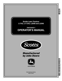 John Deere Scotts L1742, L17.542, L2048 and L2548 Lawn tractor Operator manual OMGX20928 — actual manual cover