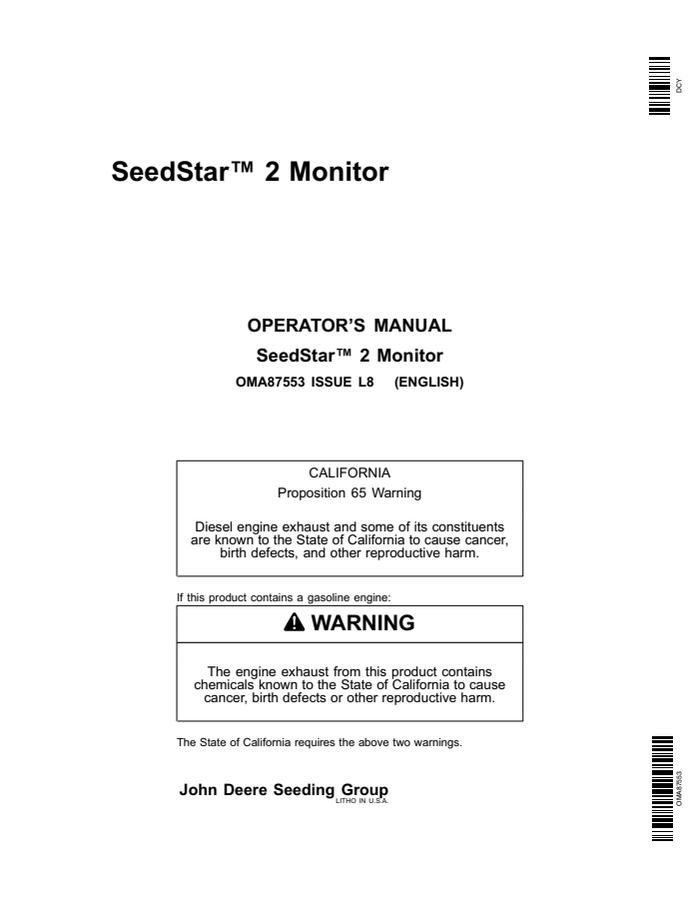 John Deere SeedStar 2 Monitor Operator's Manual OMA87553 — actual manual cover
