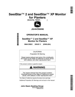 John Deere SeedStar 2, SeedStar XP Seeding monitor Operator Manual OMA129951 — actual manual cover