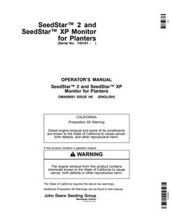 John Deere SeedStar 2, SeedStar XP Seeding monitor Operator Manual OMA89851 — actual manual cover