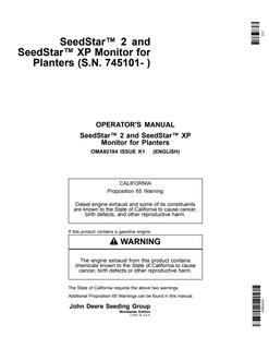 John Deere SeedStar 2, SeedStar XP Seeding monitor Operator Manual OMA92184 — actual manual cover
