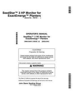 John Deere SeedStar 3 HP, ExactEmerge planters Seeding monitor Operator Manual OMA104913 — actual manual cover