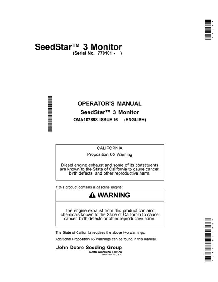 John Deere SeedStar 3 Seeding monitor Operator Manual OMA107898 — actual manual cover
