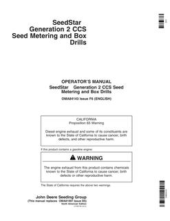 John Deere SeedStar Generation 2 CCS Seed metering system Operator Manual OMA84143 — actual manual cover