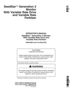 John Deere SeedStar Generation 2 Seeding monitor Operator Manual OMA84086 — actual manual cover
