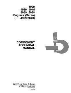 John Deere Series 300: 3029, 4039, 4045, 6059, 6068; serial below 500000CD Engine Component technical manual CTM3274 — actual manual cover