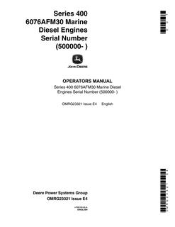 John Deere Series 400 6076AFM30 Marine diesel engine Operator manual OMRG23321 — actual manual cover