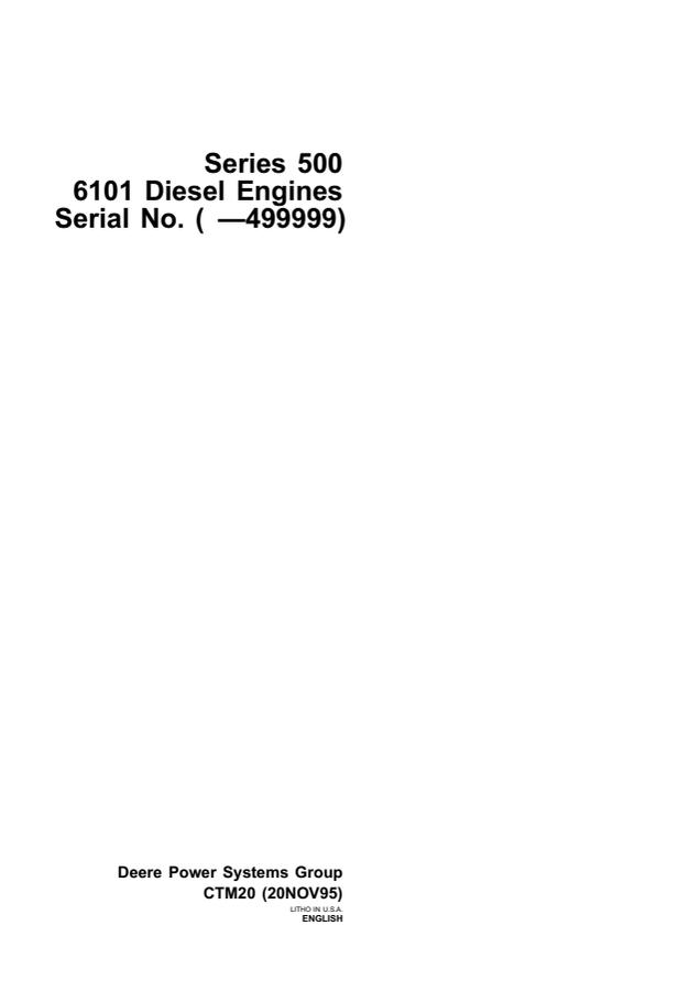 John Deere Series 500 6101 Diesel Engines Component Technical Manual — actual manual cover