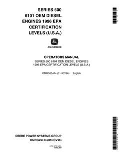 John Deere Series 500 6101 OEM Diesel Engines Diesel engine Operator Manual OMRG25414 — actual manual cover