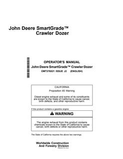 John Deere SmartGrade Crawler Dozer Crawler dozer Operator Manual OMT376521 — actual manual cover