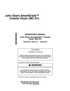 John Deere SmartGrade Crawler Dozer (MC-X1) Crawler dozer Operator Manual OMT443021 — actual manual cover