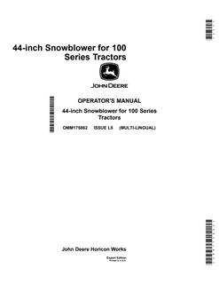 John Deere Snowblower Operator's Manual OMM175862 — actual manual cover